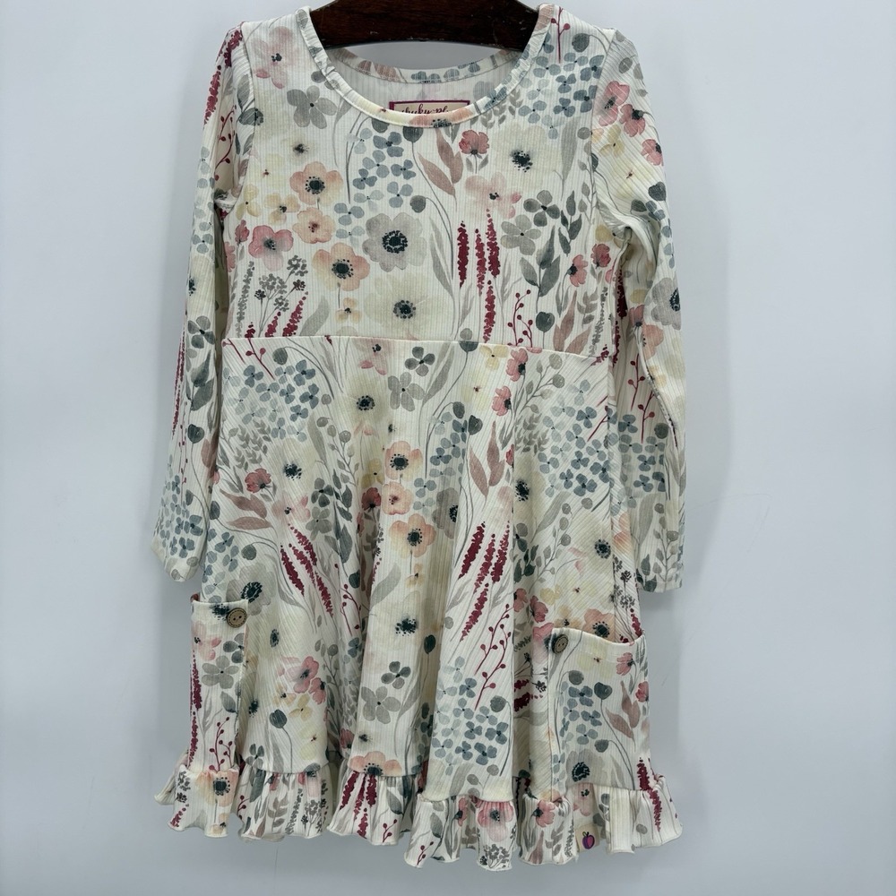 NWOT Cheeky Plum‎ Long Sleeve Floral Dress Girl's Size 5T Pockets Ribbed